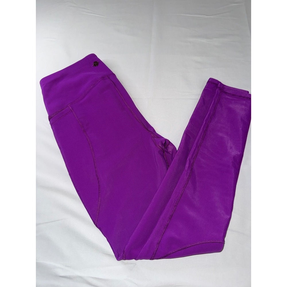 CALIA by Carrie Underwood Purple Ribbed High Waisted Leggings with Pockets Small